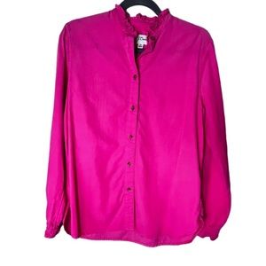 J. Crew pink corduroy button up top size 10 Medium